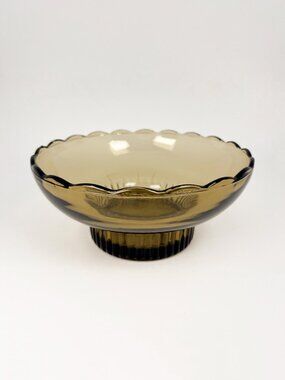 Vintage E.O Brody smokey pedestal bowl with scalloped edge